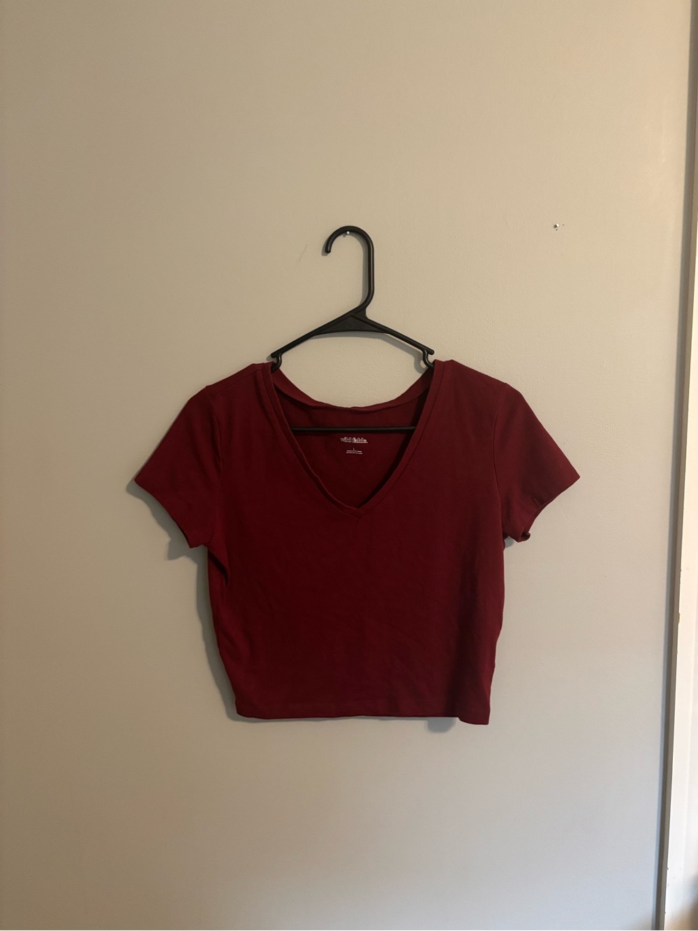 wild fable Burgundy V-Neck Short Sleeve Crop Top